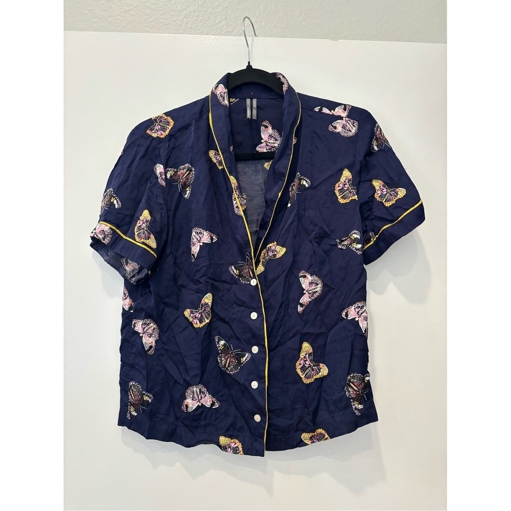 Anthropologie Butterfly Print Short-Sleeve Button down collared pajama shirt